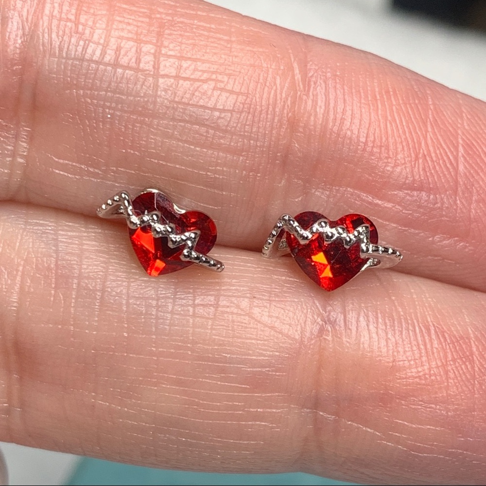 Sterling Silver Ruby Red Valentine Sweetheart Stud - image 5